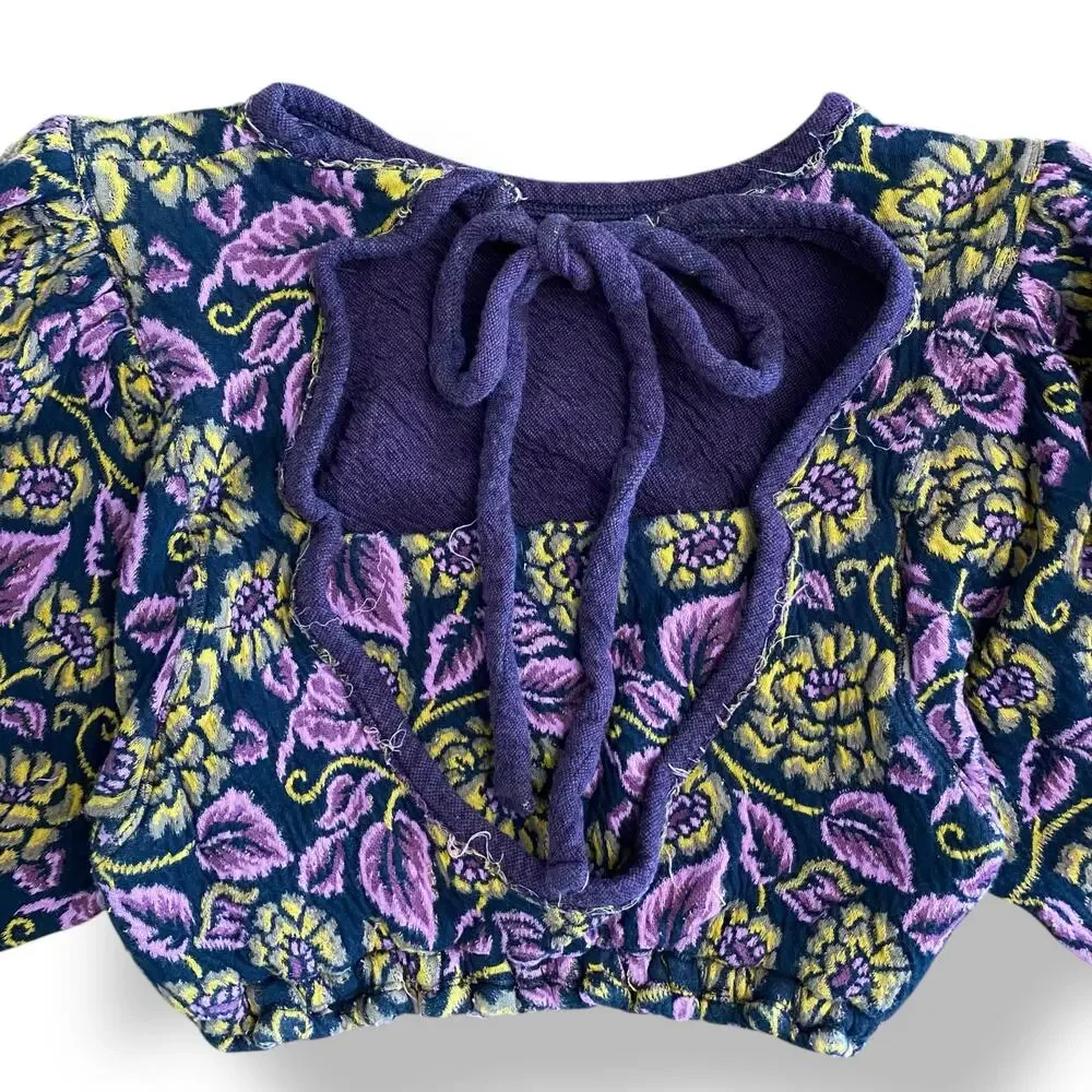 Free People No Ordinary Black Floral Reversible‎ Top Womens Size S Purple Black